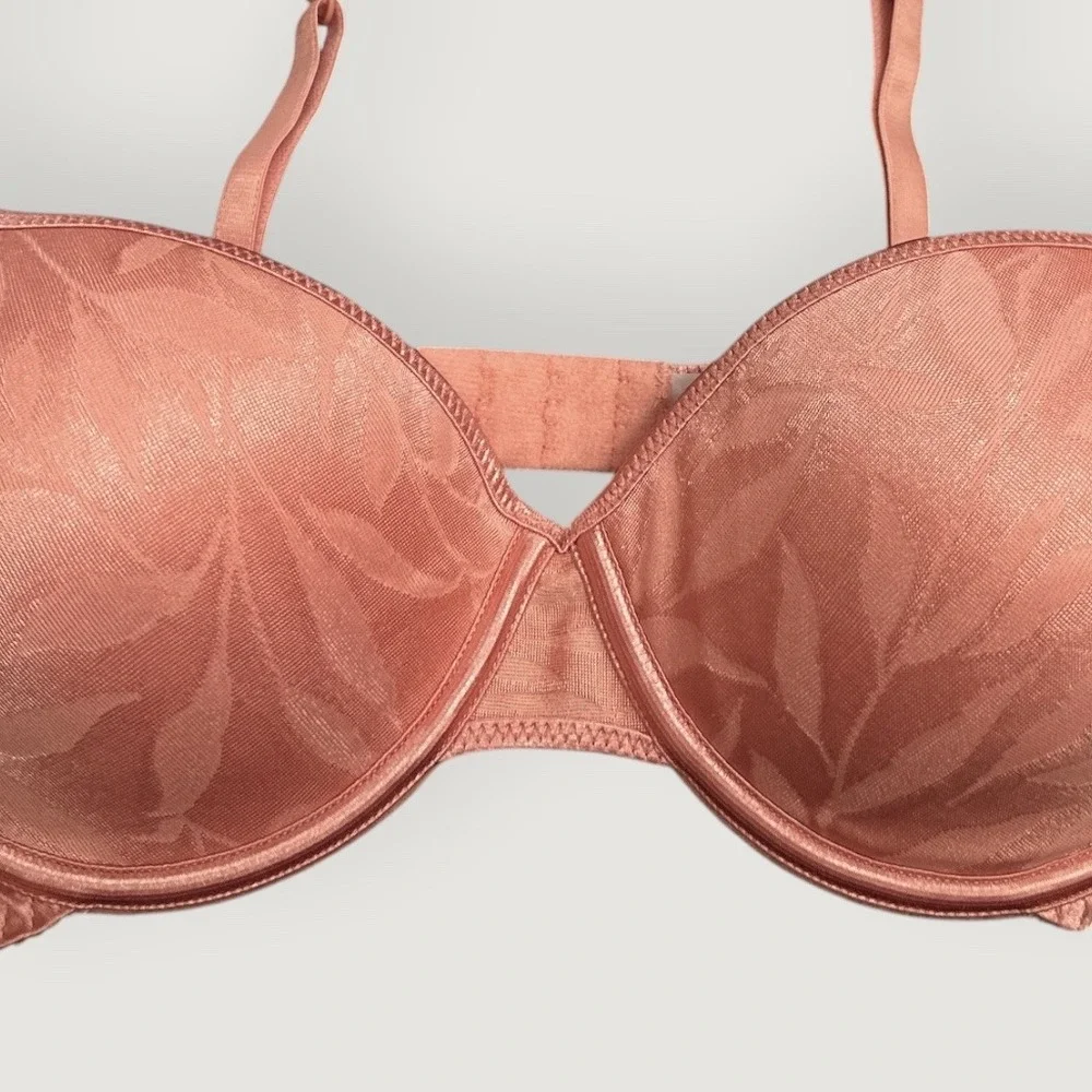 Vassarette Coral Pink Leaf Jacquard Underwire Bra 38C Y2K Style 75237 NEW